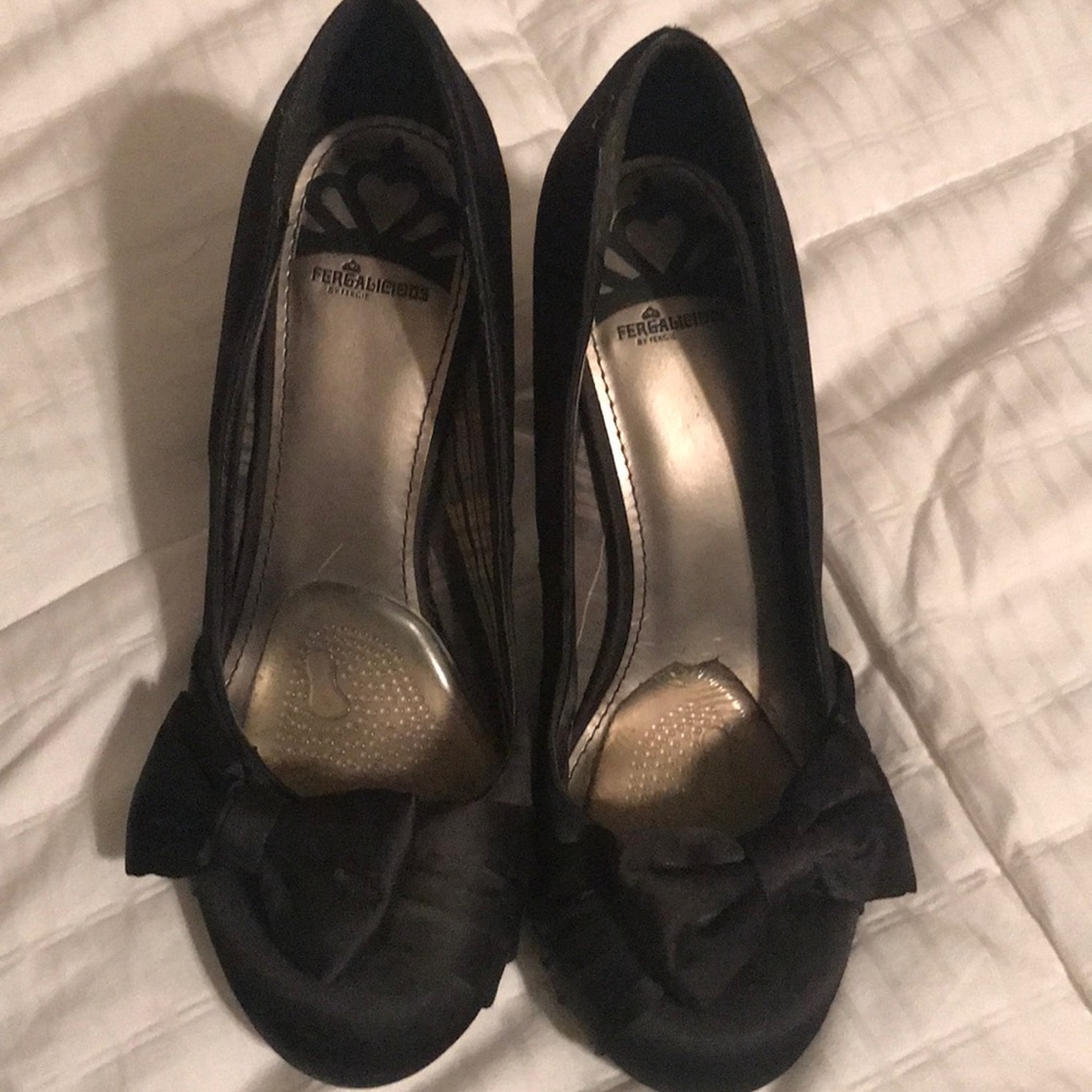 Fergalicious 2 inch black satin heels